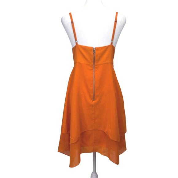 Alice + Olivia Delilah Silk Layered Mini Dress Orange Asymmetrical Hem Sz 8 - Picture 6 of 9